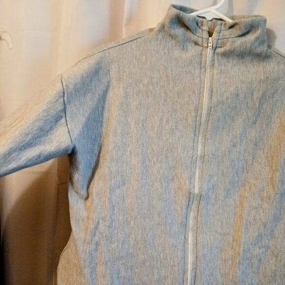 New Funnel neck Full Zip up Sweatshirt womens M Heather Gray Terry knit HighNeck - Picture 5 of 11